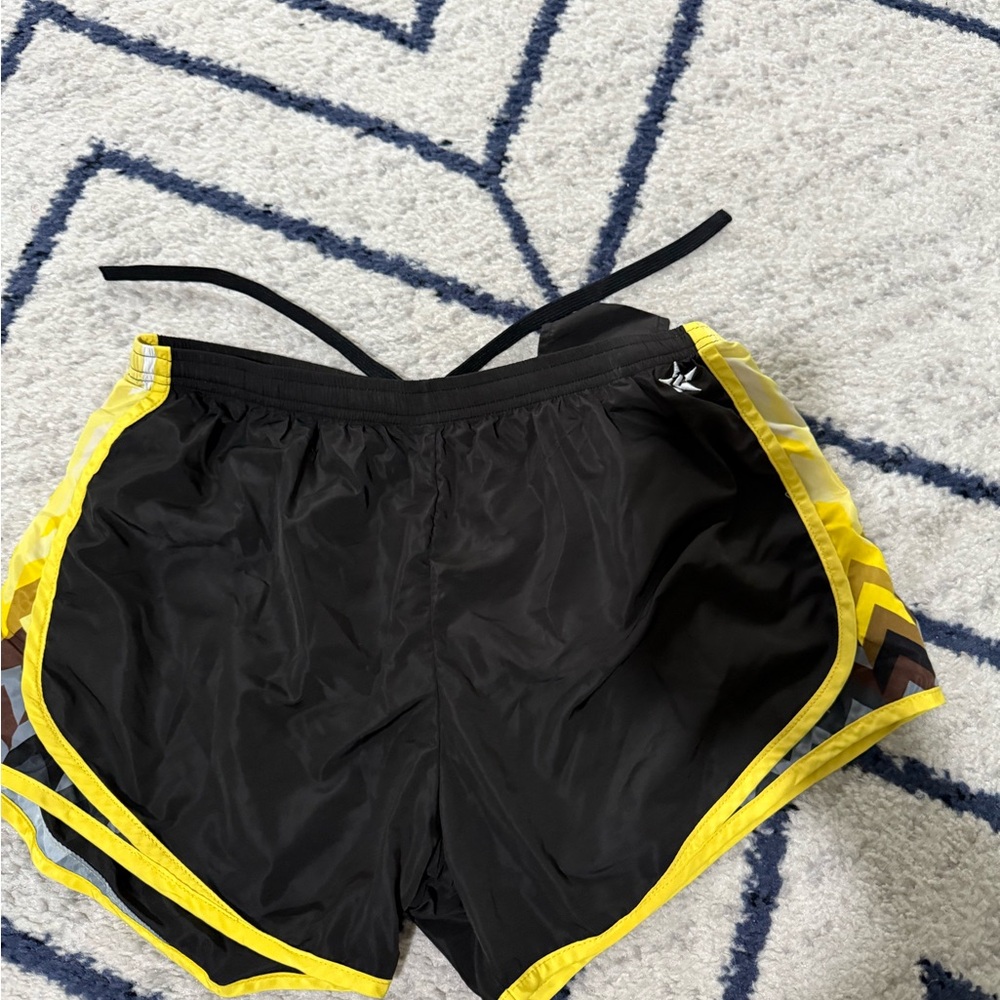 Rebels Black and Yellow Athletic Shorts with Curved Hem
